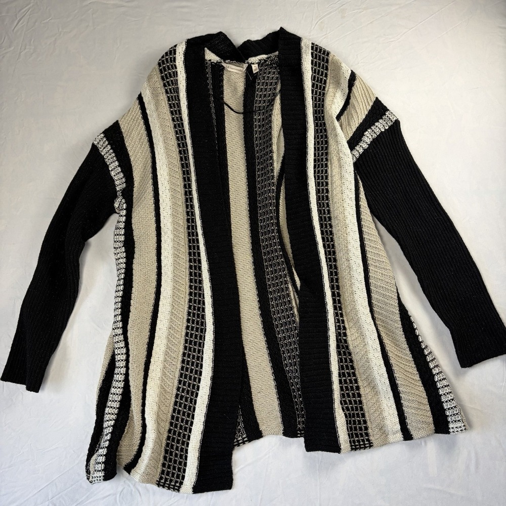 Soft Surroundings Women's Size Medium Stripe Open Cardigan Metallic‎ Black
